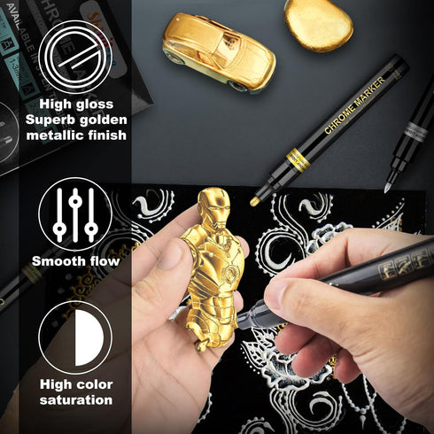 6Pcs Liquid Mirror Chrome Markers,Silver & Gold Oil-based Permanent Mirror Chrome Marker Pens,Waterproof Reflective Gloss Metallic Markers for Rep...