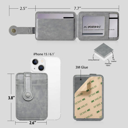 M-Plateau Phone Wallet Stick ON,Card Holder for Cell Phone with Elastic Magnetic Closure,Perfect Bifold Credit Card Holder For Phone Cases(Pure Gr...