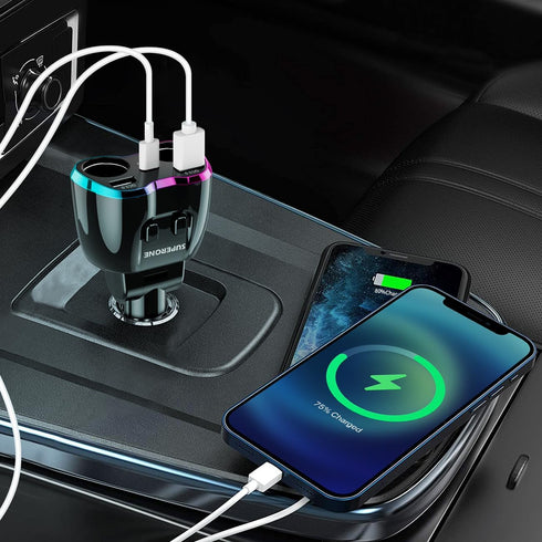 2024 Upgraded Cigarette Lighter Splitter, SUPERONE 180W 2-Socket Cigarette Lighter Adapter with Dual QC3.0 and 20W PD USB C Car Charger Splitter f...