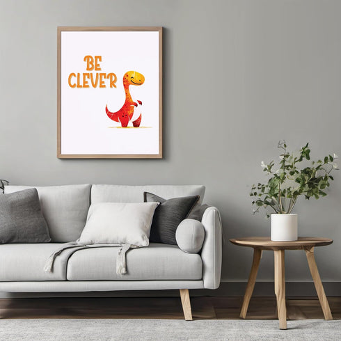 Posterizer 1 pcs-be clever-cute dino quote-Kids Room Art-Motivational & Inspirational Art-Gift for Daughter, Son, Kids-decor for nursery toddlers ...
