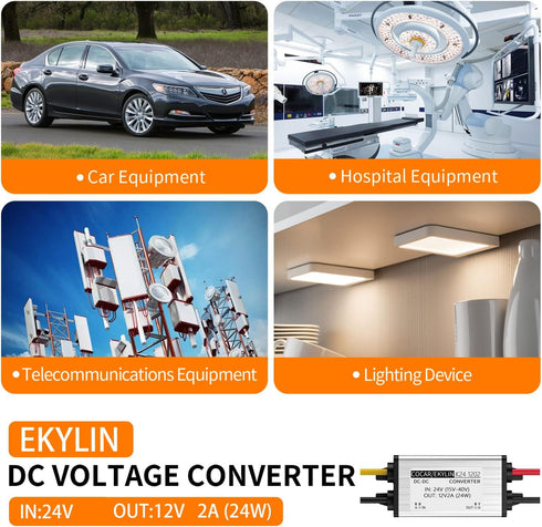 Truck DC 24v to 12v Step Down Converter Reducer Regulator 2A 24W Power Supply Adapter for Auto Car Vehicle Boat Solar System etc.(Accept DC15-40V ...