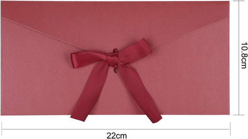 10 Pieces Envelope with Knot 5 Pearl Color for Gift Card of Business Wedding Party Invitation 8.6 * 4.2 Inch Gift Card Envelope with Bow for Chris...