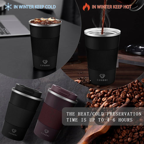 12 oz Stainless Steel Vacuum Insulated Tumbler - Coffee Travel Mug Spill Proof with Lid - Thermos Cup for Keep Hot/Ice Coffee,Tea and Beer (3rd Bl...
