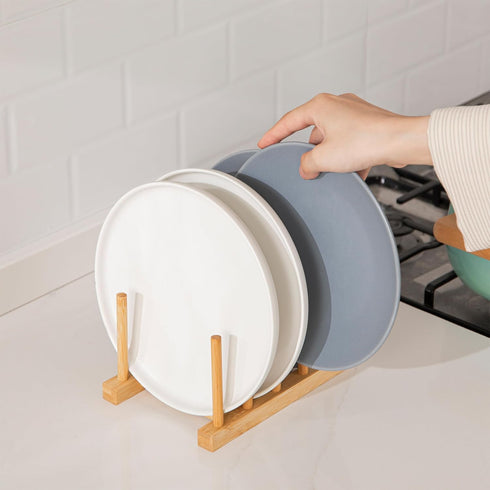 HBlife 2pcs Bamboo Dish Plate Bowl Cup Book Pot Lid Cutting Board Drying Rack Stand Drainer Storage Holder Organizer Kitchen Cabinet?Keep Dry?...