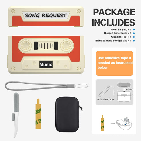 Valkit Compatible Airpods Pro 2nd/1st Generation Case with Cleaner Kit, Cassette Tape Recorder Design Airpods Pro 2 Case Cover Shockproof iPods Pr...