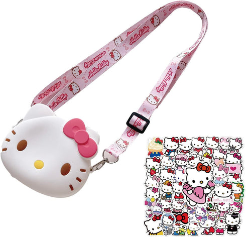 Kitty Cat Purse with Adjustable Lanyard And Stickers, Zipper Kitty Cat Wallet Kuluomi Crossbody Bag Shoulder Bag Coin Pouch Sanlio Accessories for...