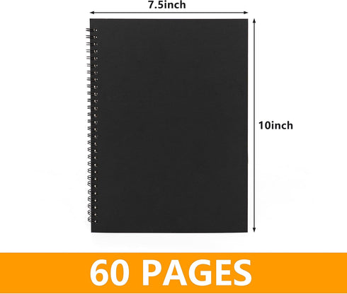 1 Pack College Ruled Notebook, Soft Black Cover Spiral Notebook, Memo Notepad Sketchbook, Students Office Business Diary Spiral Book Journal, 120 ...