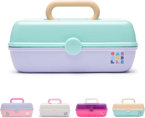 Caboodles Pretty in Petite Makeup Box, Two-Tone Seafoam on Lavender, Hard Plastic Organizer Box, 2 Swivel Trays, Fashion Mirror, Secure Latch for ...