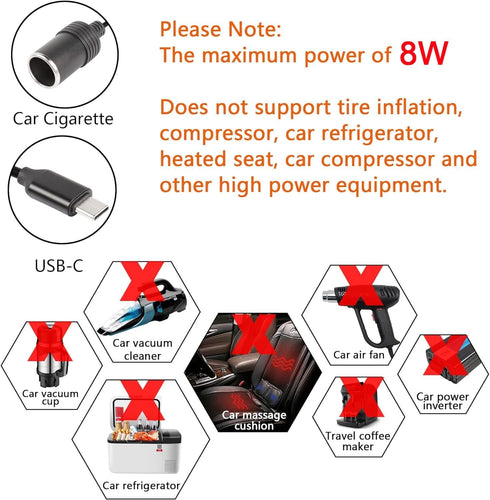 CERRXIAN 1ft USB C Male to 12V 8W Cigarette Lighter Socket Adapter Power Cable for Dash Cam, GPS, Car Led Light Strips...