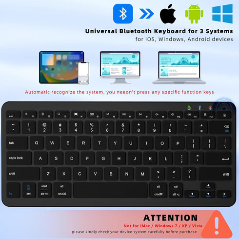 Bluetooth Keyboard, Ultra-Slim Wireless Keyboard for iPad, Rechargeable Ergonomic Computer Keyboard for iOS, Android, Windows PC Tablets Phone, Bl...