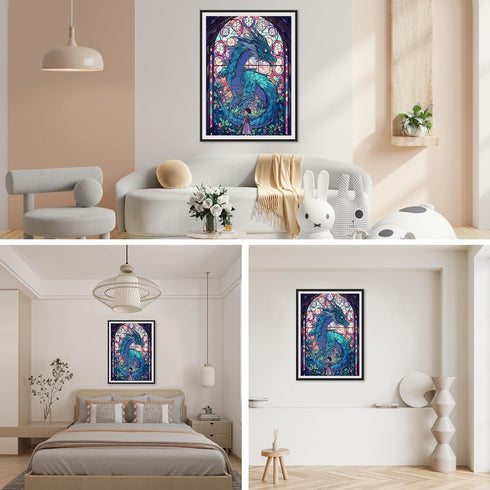 SENQAO 5D Diamond Painting Kits Dragon Stained Glass DIY Diamond Full Round Drill Diamond art for Adults Flowers Diamond Art Full Drill Crystal Cr...