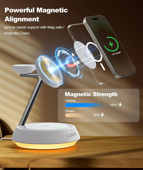 3 in 1 Wireless Charging Station with Light for Apple Devices, 15W Magnetic Wireless Charger Stand Fast Charging for iPhone 15 14 13 12, AirPods a...