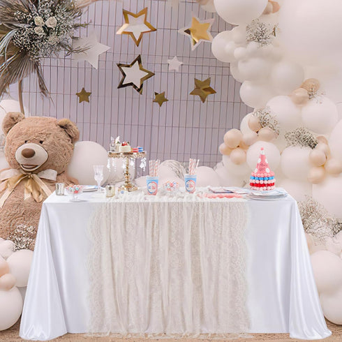 Fanqisi Ivory Lace Tablecloth 60x120 Inches Classic Wedding Lace Tablecloths Overlay Party Table Cover for Bridal Shower Reception Table Decoratio...