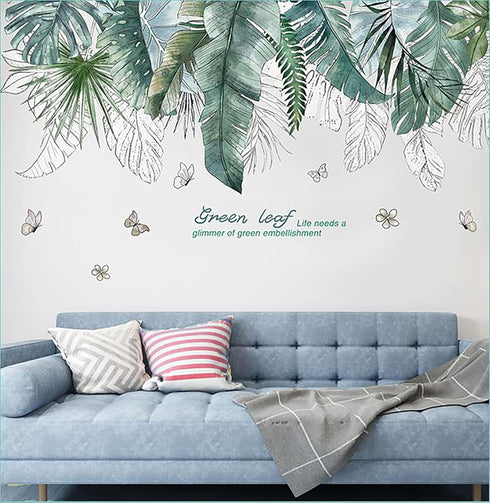 Tropical Leaves Wall Decals Removable Jungle Green Palms Tree Plant Wall Stickers for Living Room Kids Room Bedroom Playroom Decor...