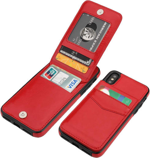 KIHUWEY Compatible with iPhone X/Xs Case Wallet with Credit Card Holder, Premium Leather Magnetic Clasp Kickstand Heavy Duty Protective Cover for ...