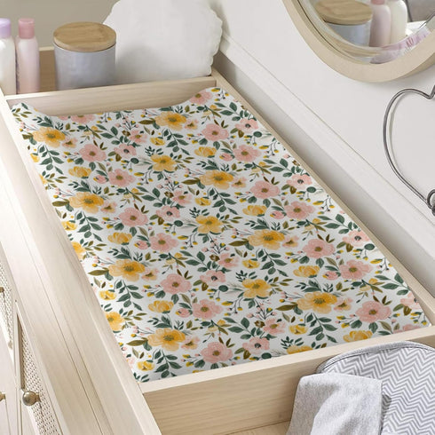 Flowers Changing Pad Cover, Flowers Leaves Prints Baby Nursery Diaper Changing Table Pad Cover, Unisex Flowers Floral Pattern Diaper Changing Shee...