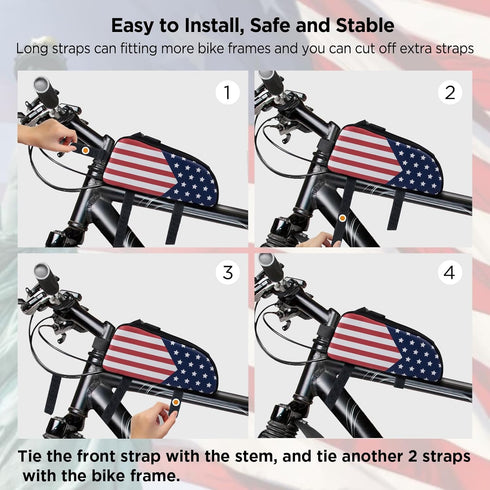 Bike Top Tube Bag Bicycle Front Frame Bag Biking Accessories Cycling Bag American Flag Print Bike Pouch for Mountain Bike Road Bicycles...