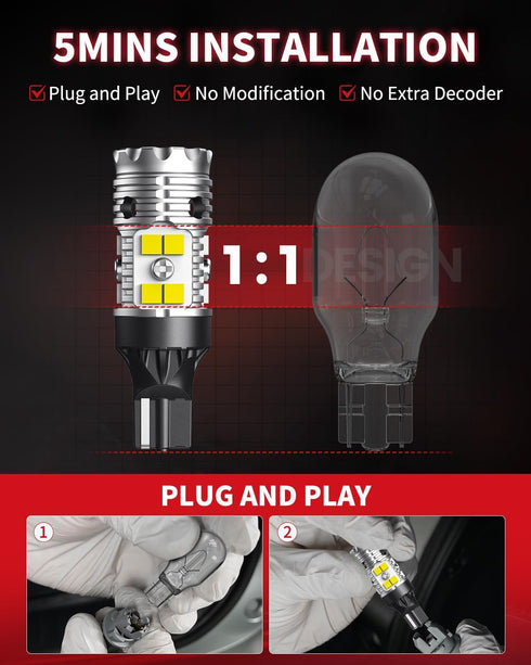 LASFIT 921 LED Bulb Reverse Lights, 912 T15 Back Up Light CANBUS Error Free W16W 906 Reversing Bulb 904 916 6000K Xenon White New Upgrade Design, ...