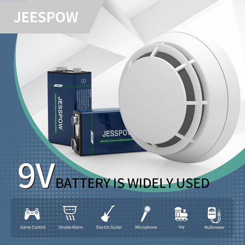 9V Rechargeable Batteries USB All-Purpose Alkaline 9 Volt Lithium Battery for Electric Guitar, Microphone,Smoke Alarms Detector,Household and Offi...