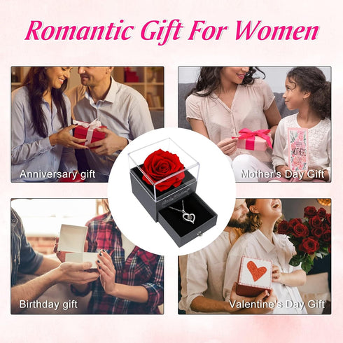 Childom Preserved Rose Birthday Gifts for Women,Red Preserved Flowers Christmas Rose Gifts for Women,Fresh Real Rose Flower with Necklace I Love Y...