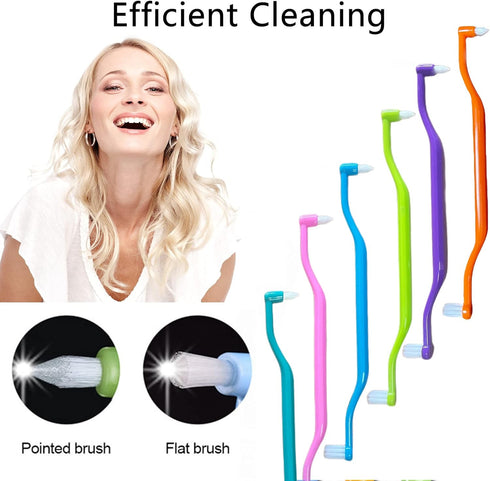 6 Pieces 2-in-1 Toothbrush with Interdental and Wisdom Teeth Brush Heads for Comprehensive Oral Care, Soft Single Interdental Brushes Between Teet...