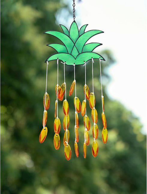 Pineapple Suncatcher Wind Chimes for Outside,Unique Pineapple Stained Glass Windchime for Outdoors Patio Garden Decor Makes A Great Birthday Gift ...