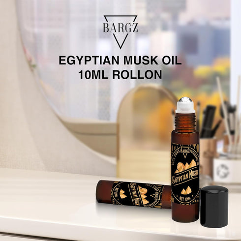 Bargz Natural Egyptian Musk Oil Bottle 0.33oz/10ml - Perfume Fragrance for Sensual Skin, Hair, Body & Massage - Pure and Exquisite Aroma (Roll on)...