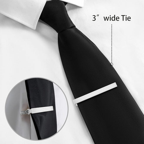 2.2/2.5Inch Tie Clips for Mens Regular Tie and Traditional Tie in Gift Box, Gold Silver Black Color Tie Bar Set, Birthday Anniversary Christmas Va...