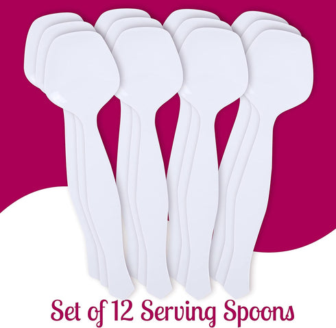 Plasticpro Disposable Plastic Serving Spoons Durable Heavy Duty Premium Serving Utensils White Pack of 12...