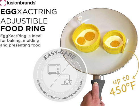 EggXactRing Adjustible Silicone Egg Ring and Food Ring for Baking, Molding and Presenting, Yellow...