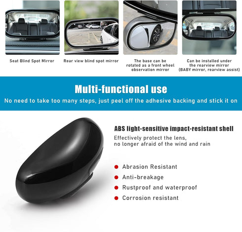 Blind Spot Car Rearview Stick on Mirror, Auto 360 ° HD Adjustable Convex Wide Angle Side Rearview Mirror, Universal Vehicle Concave Mirroraid Gadg...