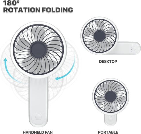 mollie 3-Inch Mini USB Rechargeable Portable Handheld Fan 3-Speeds Battery Operated Small Foldable Quiet Pocket Hand Personal Cooling Fan for Wome...
