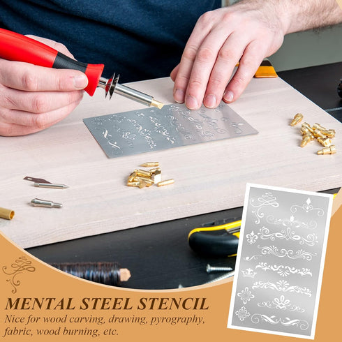 8 Pcs 4 x 7 Inch Stainless Steel Stencils Stencils Alphabet Number Stencils for Journaling Metal Stencils Bookmark Vintage Flower Vines Stencils f...