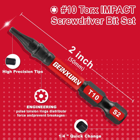51Pieces T10 Impact Tough Magnetic Screwdriver Bit Set, 1 In. #10 Torx Head Power Bit Set, S2 Alloy Steel T10 Star Bit with 1Pcs Impact Bit Holder...