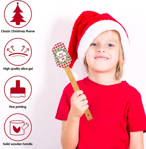 6 Pieces Christmas Silicone Spatula Xmas Cake Spatula with Wooden Handle Snowmen Pancake Spatula Cute Pan Scraper Xmas Dish Scraper Cooking Spatul...