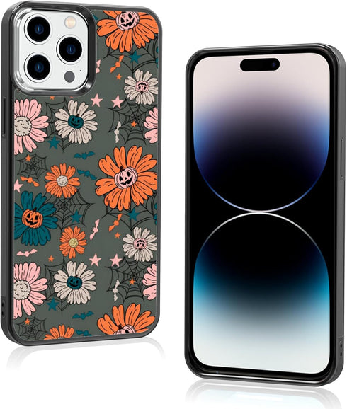 Vintage Pumpkins Head Flower Hear Phone Case Fit for iPhone iPhone 14 Pro Max, TPU Shockproof Protective iPhone Case Spooky Halloween Spider Web P...