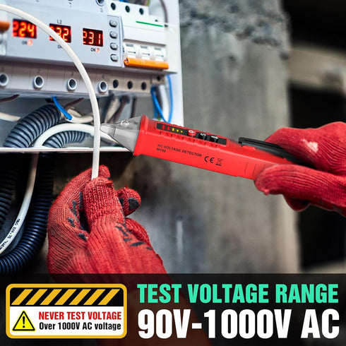 Voltage Tester HS-3201 Red,Non Contact Voltage Tester AC, Multi-Function Electricity Detector Pen 90V-1000V with LED Flashlight Buzzer Alarm Wire ...