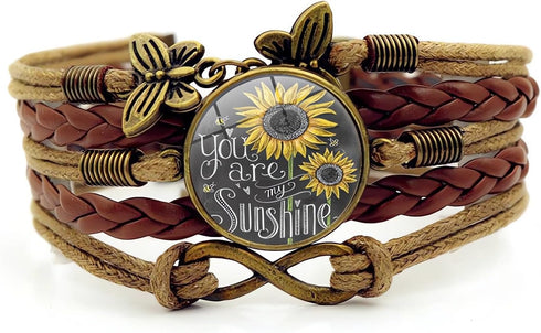 Sunflower Gifts Sunflower Leather Bracelet for Women Teen Girls You are My Sunshine Boho Bracelets for Wife Daughter Mom Birthday Friendship Brace...