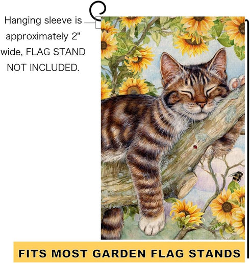 BLKWHT Summer Cat Garden Flag 12x18 Inches Double Sided for Outside, Sunflower Burlap Small Seasonal Yard Flag for Outdoor Decor BW640...