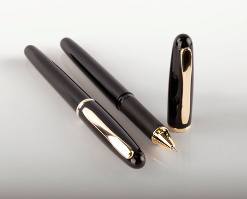Better Office Products Executive Black Gel Pen, 2 Pack, Classic Business Pen with Removable Cap, Black 0.7mm Medium Point, Gold Accents, Individua...