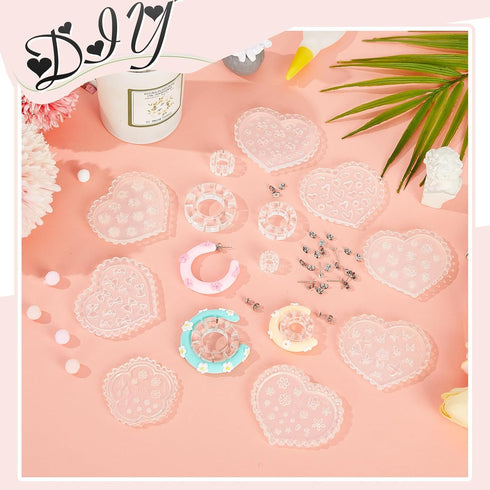 14 Pcs Polymer Clay Hoop Guide Flower Polymer Clay Molds Clay Cutters for Polymer Clay Jewelry Earring Clay Cutters 6 Sizes Hoop Guides with 30 Pc...