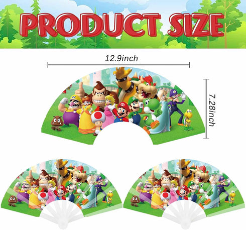 12 PCS Handheld Super Brother Plastic Folding Fans - Super Brother Foldable Fans Super Video Game Themed Party Supplies for Kids Boys Girls Birthd...
