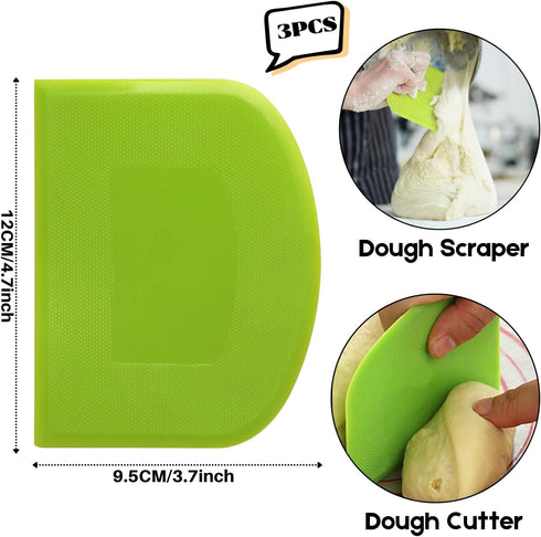 SURDOCA Dough Scraper Bench Scraper - 3P 4.7x3.7" Plastic Flexible Bowl Scraper, Sharp Edge & Angles Cake Scraper. Non-Slip Bakeware Decorating To...