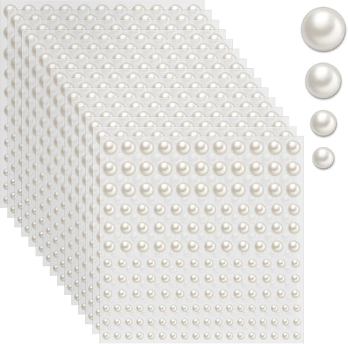 1980 PCS Pearl Stickers, 4 Size Pearl Embellishments for Crafts, Pearl Hair Accessories, Gem Jewels Decor Rhinestone Stickers for Craft, Body, Eye...