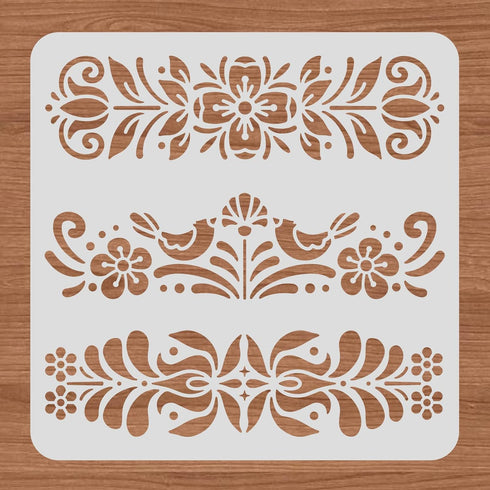 BENECREAT Plastic Folk Decorative Painting Stencil Templates, 12x12inch Floral Pattern Scandinavian Style Reusable Drawing Stencils for DIY Art Cr...