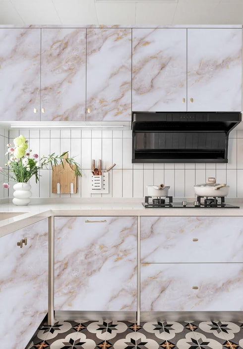Abyssaly Marble Contact Paper for Countertops, Matte White Gold Marble Peel and Stick Wallpaper, Self Adhesive Kitchen Counter Top Peel and Stick ...