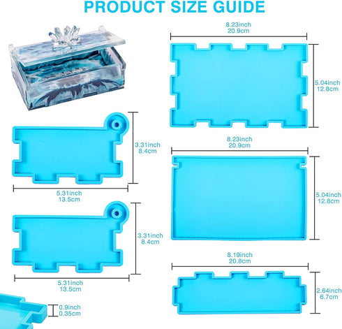 Resin Rectangle Box Mold, Epoxy Silicone Large Storage Container with Lid for Casting, DIY Organizer for Dominoes, Coffee Pods, Jewelry, Napkin, C...