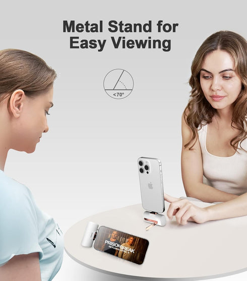 Small Portable Charger for iPhone,5000mAh Mini Power Bank with Built in Cable/Metal Stand,External Cute Battery Pack Compatible with iPhone 14/13/...