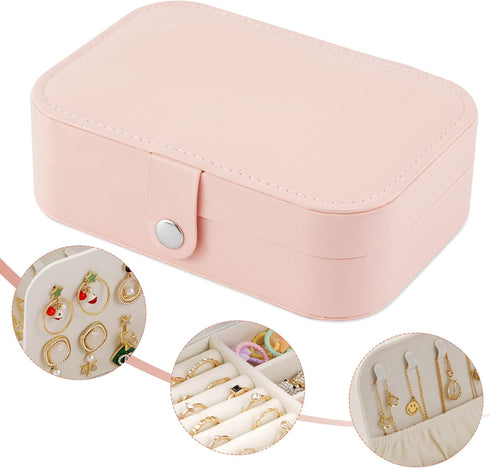Travel Jewelry Box, PU Leather Small Jewelry Organizer for Women Girls, Double Layer Portable Mini Travel Case Display Storage Holder Boxes for St...