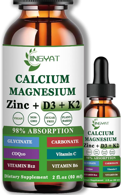 Calcium Magnesium Zinc Liquid Drops, Liquid Magnesium Glycinate 500mg Calcium 1000mg with Vitamin D3,K2,B6,B12,Coq10 for Bone Strength, Muscle Fun...